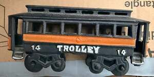 Vintage Cast Iron 14 Trolley Street Car Toy